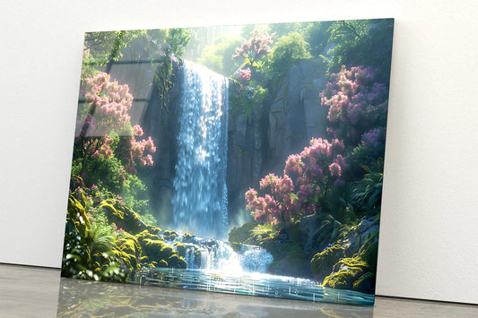View of Waterfall in the Jungle Acrylic Glass Print Tempered Glass Wall Art 100% Made in Australia Ready to Hang
