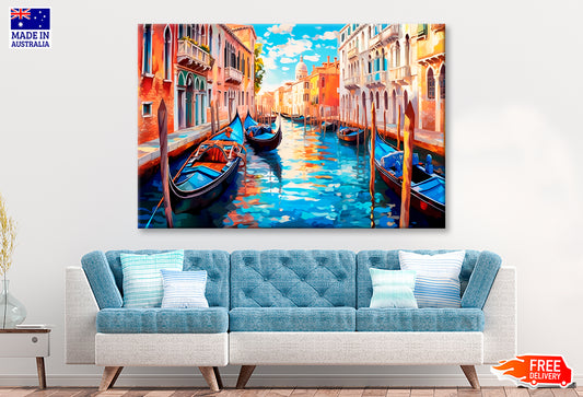 Boats With City Of Venice Paint Limited Edition High Quality Print