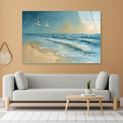 Group of Birds Flying Over the Ocean Acrylic Glass Print Tempered Glass Wall Art 100% Made in Australia Ready to Hang - Bella Home Decor