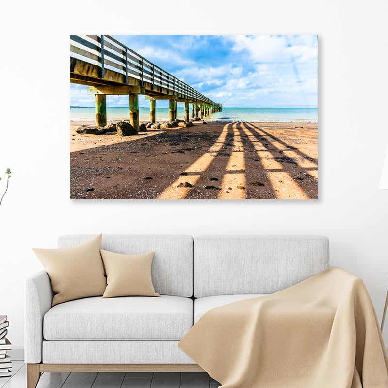 Cornwallis Wharf and Its Leading Innes and Shadow Across Beach to Water Acrylic Glass Print Tempered Glass Wall Art 100% Made in Australia Ready to Hang