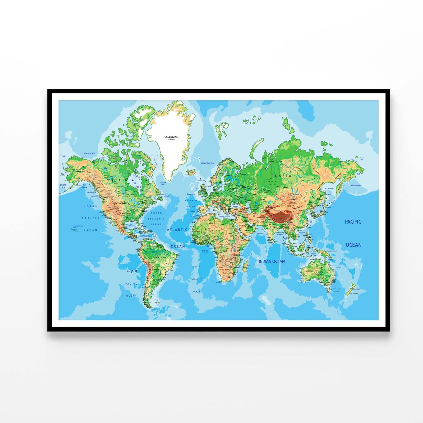 Highly Detailed Physical World Map Home Decor Premium Quality Poster Print Choose Your Sizes