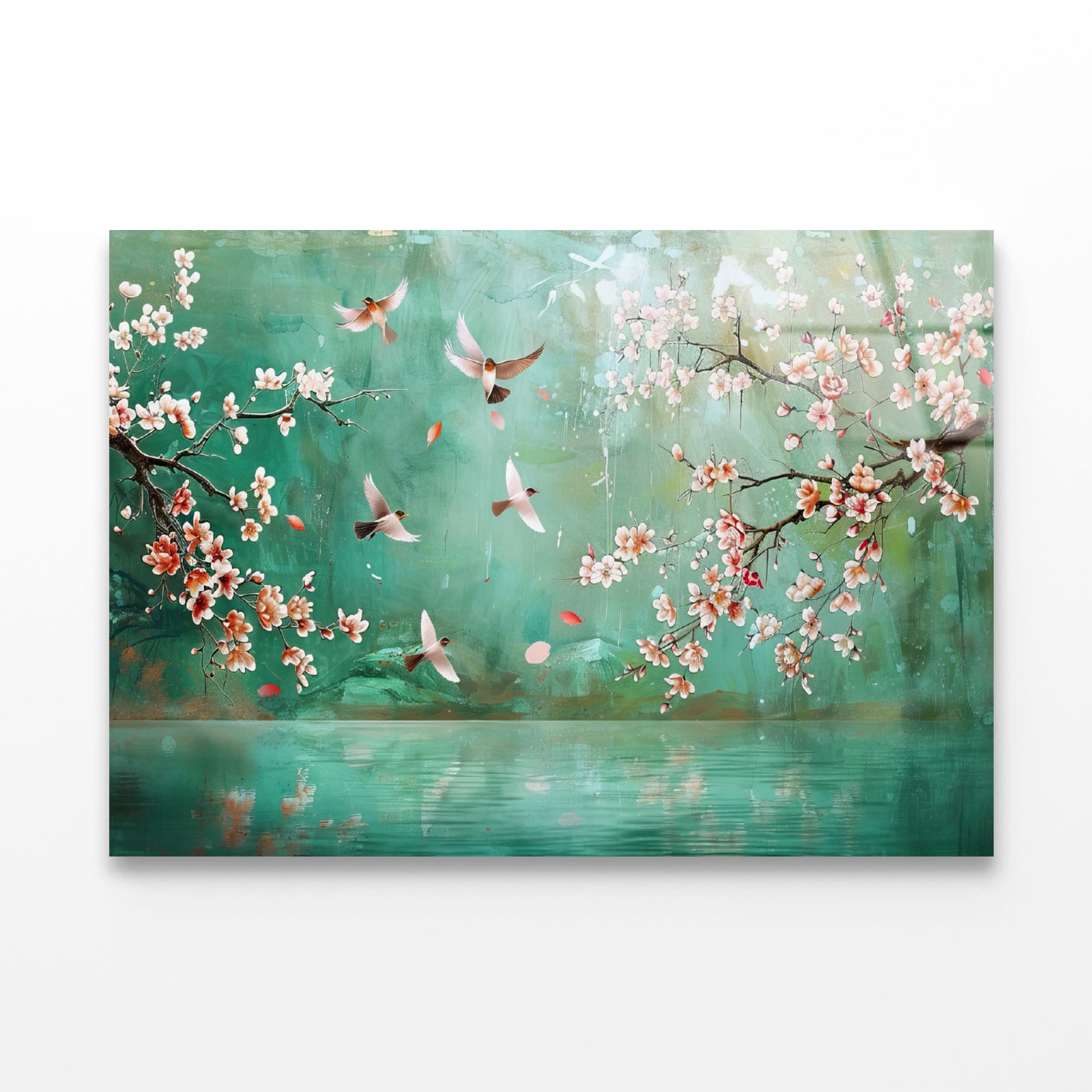Birds Flying, Flowers Acrylic Glass Print Tempered Glass Wall Art 100% Made in Australia Ready to Hang - Bella Home Decor