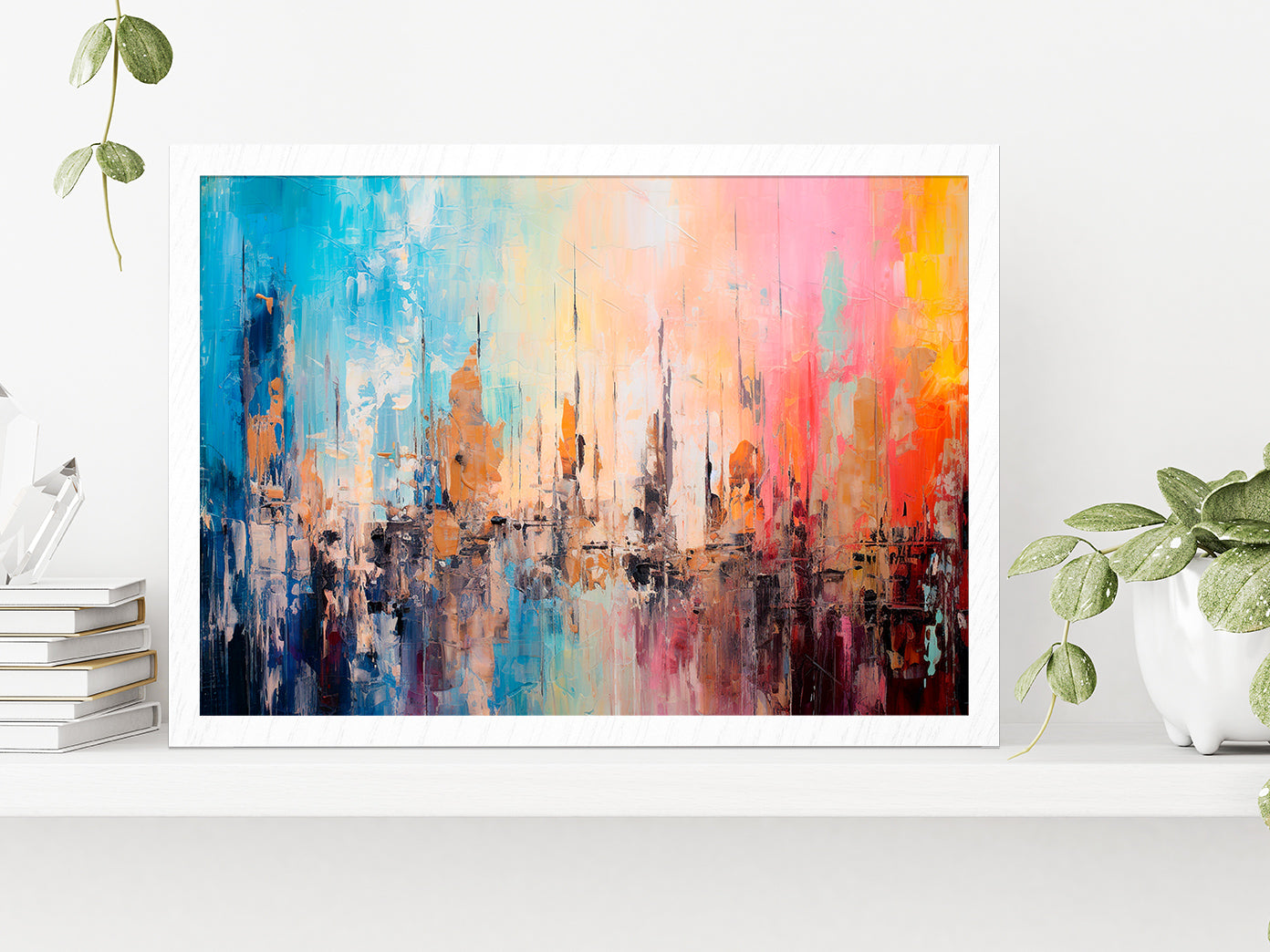 Abstract Colorful Modern Art Acrylic Glass Framed Wall Art, Ready to Hang Quality Print Without White Border White