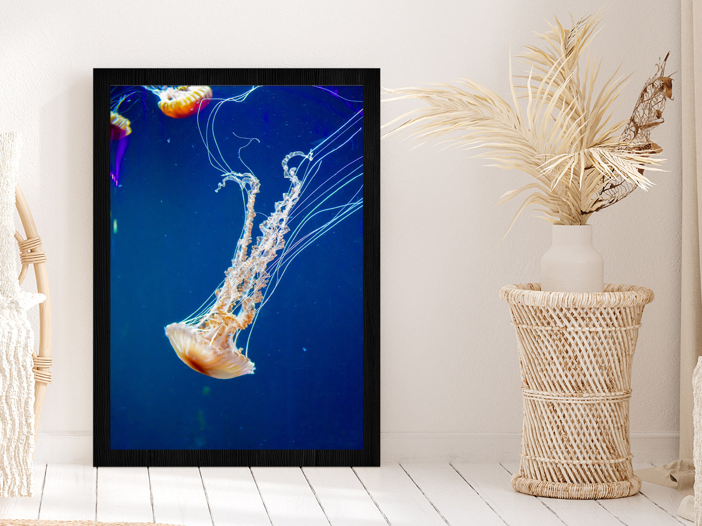 Jellyfish Underwater Closeup View Photograph Glass Framed Wall Art, Ready to Hang Quality Print Without White Border Black