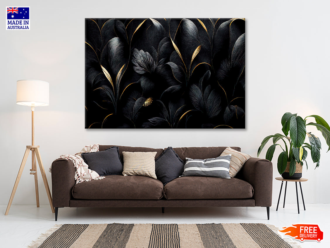 Luxury Black and Gold Leaves Art Print 100% Australian Made - Bella Home Decor