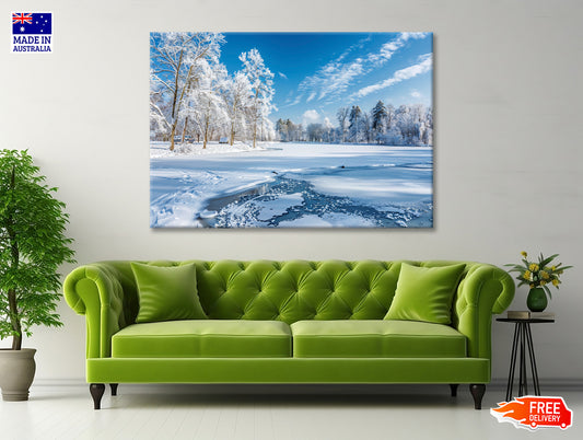 Winter, Frozen Lake and Snow-Covered Trees, Sky Print 100% Australian Made - Bella Home Decor