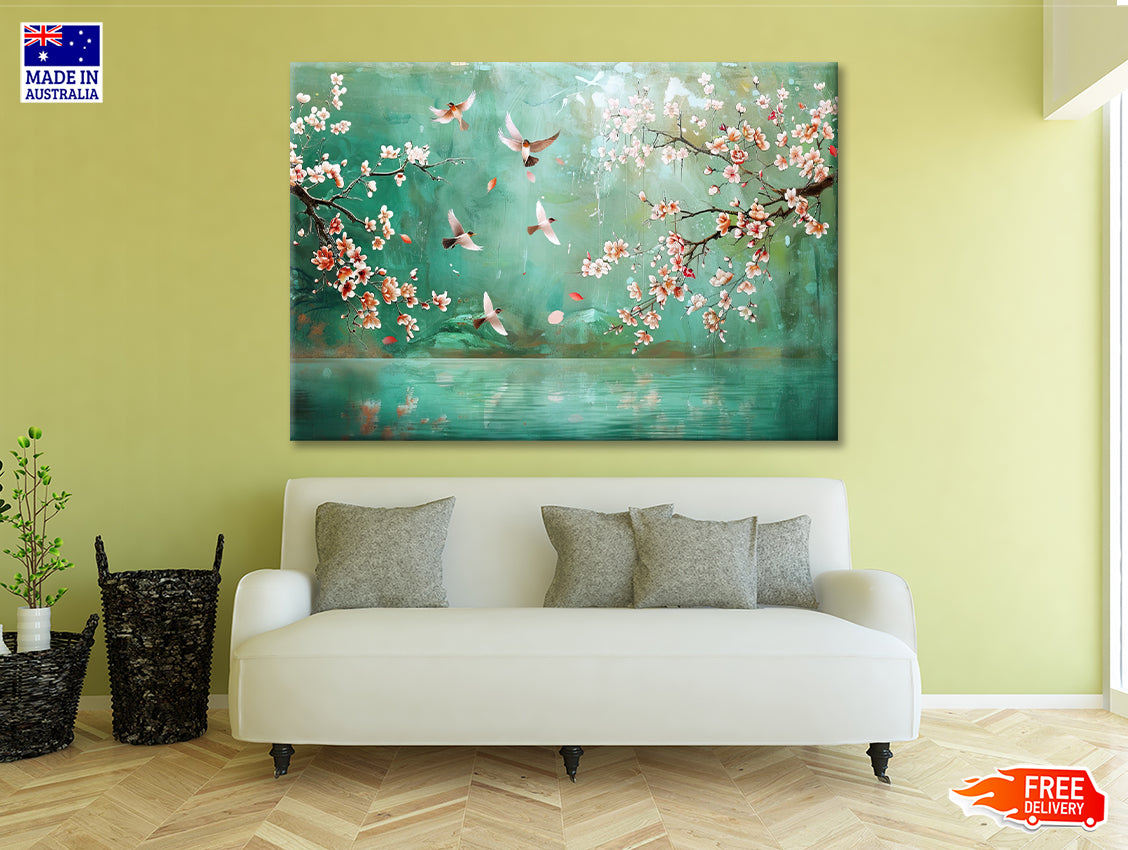 Birds Flying, Flowers Print 100% Australian Made - Bella Home Decor