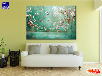 Birds Flying, Flowers Print 100% Australian Made - Bella Home Decor
