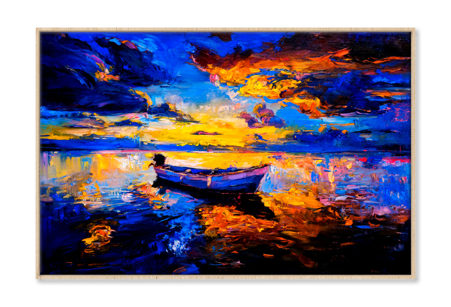 Sky Sunset & Boat On The Water Oil Painting Wall Art Limited Edition High Quality Print Canvas Box Framed Natural