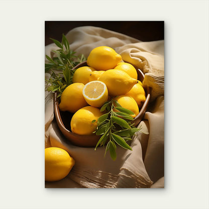 Fresh Yellow Lemons Basket 60x90cm Metal Print Ready to Hang - Bella Home Decor