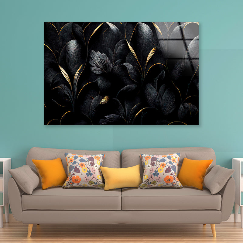 Luxury Black and Gold Leaves Art Acrylic Glass Print Tempered Glass Wall Art 100% Made in Australia Ready to Hang - Bella Home Decor