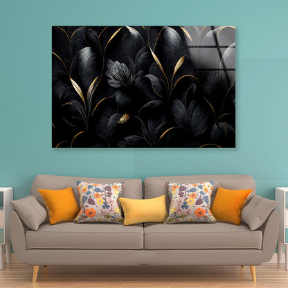 Luxury Black and Gold Leaves Art Acrylic Glass Print Tempered Glass Wall Art 100% Made in Australia Ready to Hang - Bella Home Decor
