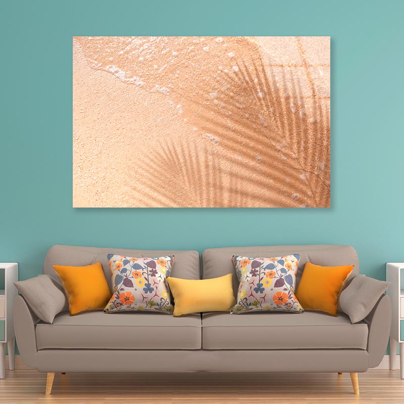 Shadow Of Coconut Leaf on Clean Sand BeachAcrylic Glass Print Tempered Glass Wall Art 100% Made in Australia Ready to Hang