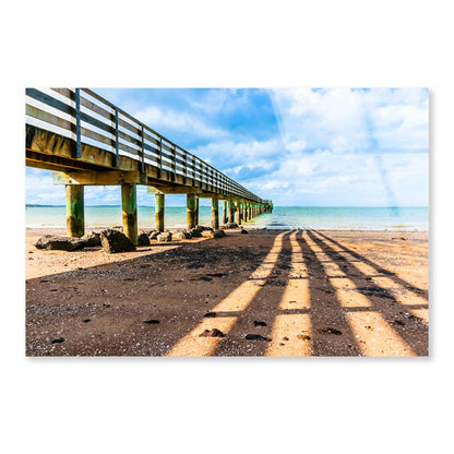 Cornwallis Wharf and Its Leading Innes and Shadow Across Beach to Water Acrylic Glass Print Tempered Glass Wall Art 100% Made in Australia Ready to Hang