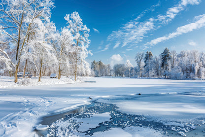 Winter, Frozen Lake and Snow-Covered Trees, Sky Print 100% Australian Made - Bella Home Decor