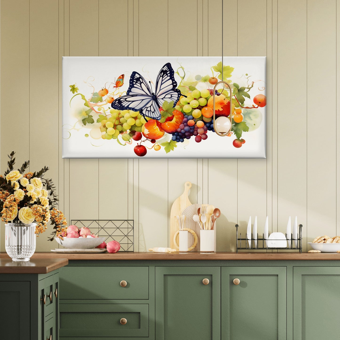 Monarch Butterfly Grape Vine Wall Art Canvas Office Home Room Framed 120x60cm - Bella Home Decor