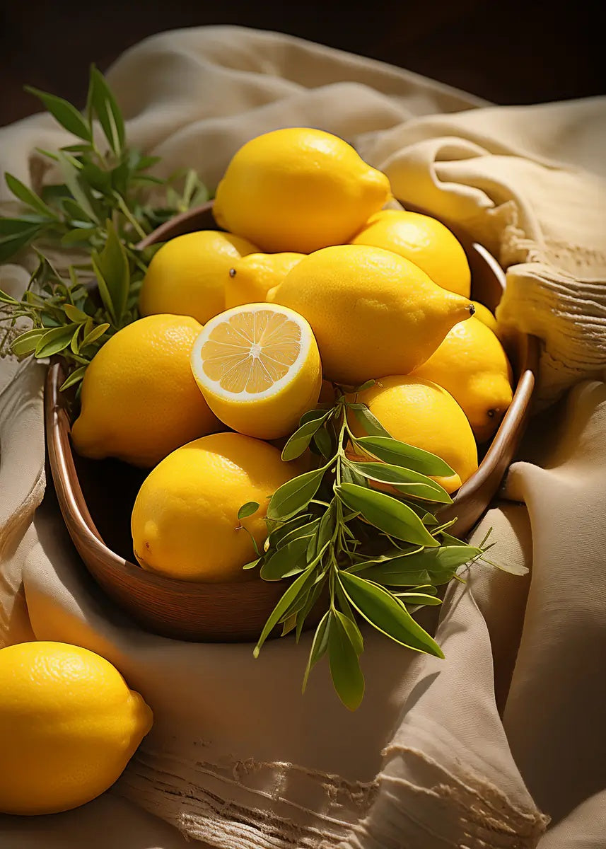 Fresh Yellow Lemons Basket 40x60cm Metal Print Ready to Hang - Bella Home Decor
