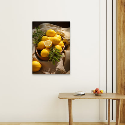 Fresh Yellow Lemons Basket 40x60cm Metal Print Ready to Hang - Bella Home Decor