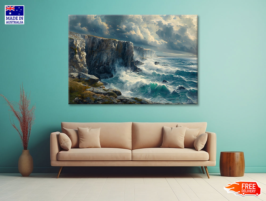 View of Waves Crashing On Rocks Print 100% Australian Made - Bella Home Decor
