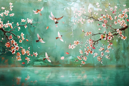 Birds Flying, Flowers Print 100% Australian Made - Bella Home Decor