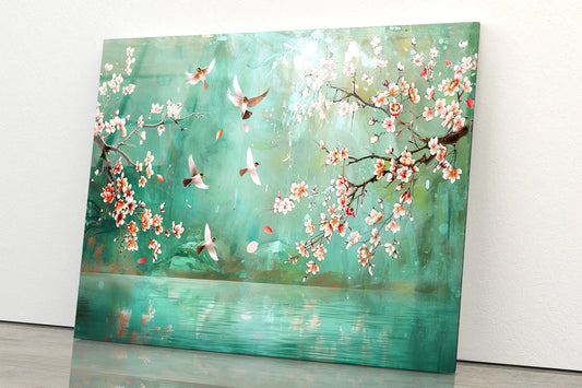 Birds Flying, Flowers Acrylic Glass Print Tempered Glass Wall Art 100% Made in Australia Ready to Hang - Bella Home Decor