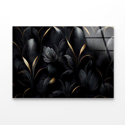 Luxury Black and Gold Leaves Art Acrylic Glass Print Tempered Glass Wall Art 100% Made in Australia Ready to Hang - Bella Home Decor