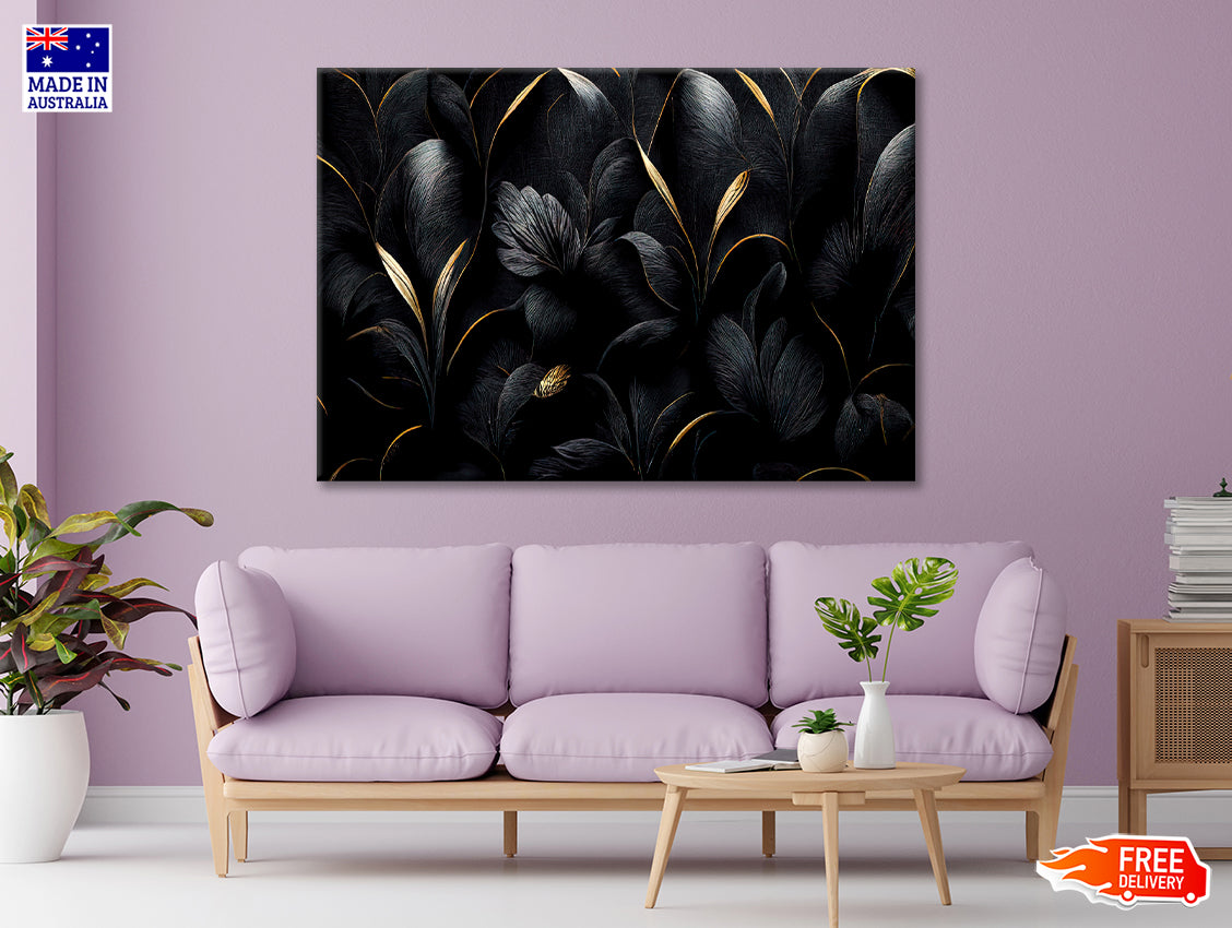 Luxury Black and Gold Leaves Art Print 100% Australian Made - Bella Home Decor