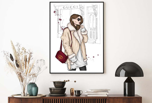 Fashion Boss Lady with Red Elegant Bag Design Home Decor Premium Quality Poster Print Choose Your Sizes