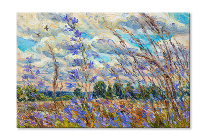 Purple Flower Plants Landscape Oil Painting Wall Art Limited Edition High Quality Print Stretched Canvas None