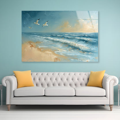 Group of Birds Flying Over the Ocean Acrylic Glass Print Tempered Glass Wall Art 100% Made in Australia Ready to Hang - Bella Home Decor