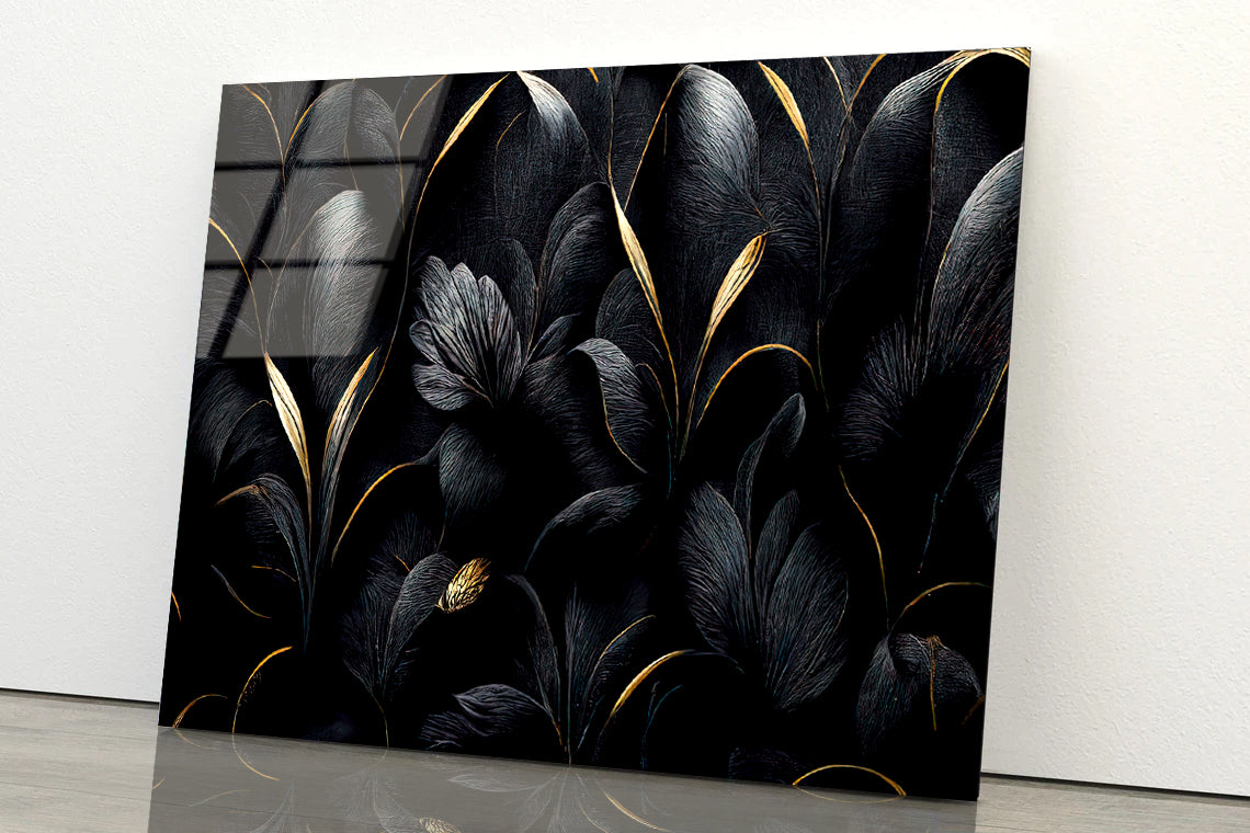 Luxury Black and Gold Leaves Art Acrylic Glass Print Tempered Glass Wall Art 100% Made in Australia Ready to Hang - Bella Home Decor