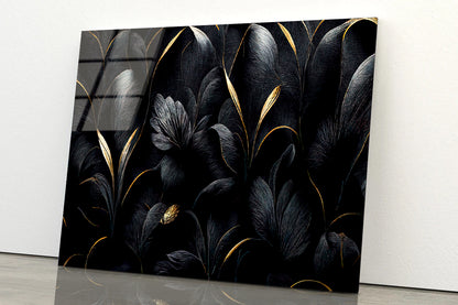 Luxury Black and Gold Leaves Art Acrylic Glass Print Tempered Glass Wall Art 100% Made in Australia Ready to Hang - Bella Home Decor
