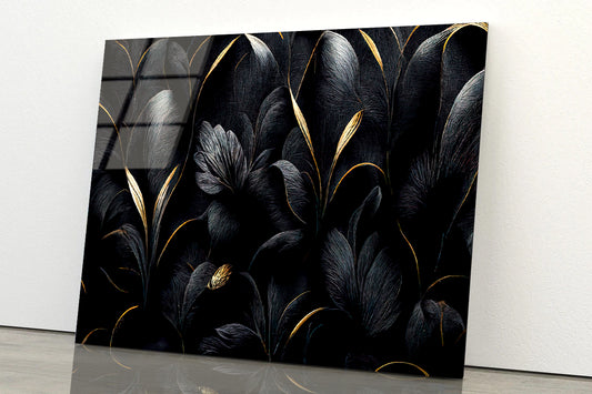 Luxury Black and Gold Leaves Art Acrylic Glass Print Tempered Glass Wall Art 100% Made in Australia Ready to Hang - Bella Home Decor