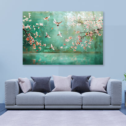 Birds Flying, Flowers Acrylic Glass Print Tempered Glass Wall Art 100% Made in Australia Ready to Hang - Bella Home Decor