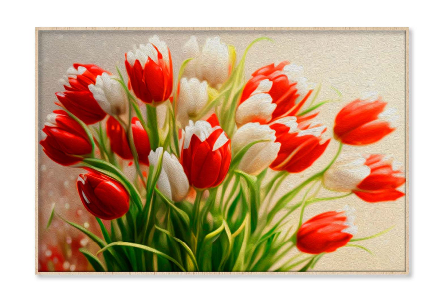 Bouquet of Red, White Tulips. Painted Flowers Wall Art Limited Edition High Quality Print - Bella Home Decor