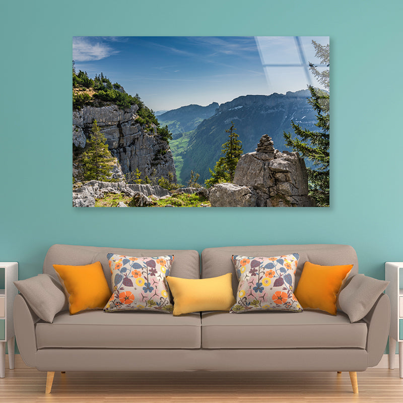 Swiss Alps Mountain Range with Sky Acrylic Glass Print Tempered Glass Wall Art 100% Made in Australia Ready to Hang - Bella Home Decor