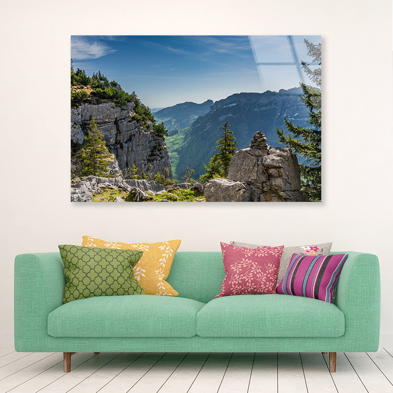 Swiss Alps Mountain Range with Sky Acrylic Glass Print Tempered Glass Wall Art 100% Made in Australia Ready to Hang - Bella Home Decor