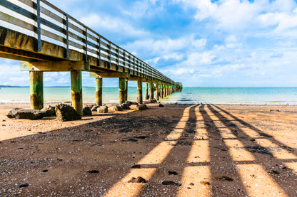 Cornwallis Wharf and Its Leading Innes and Shadow Across Beach to Water Acrylic Glass Print Tempered Glass Wall Art 100% Made in Australia Ready to Hang