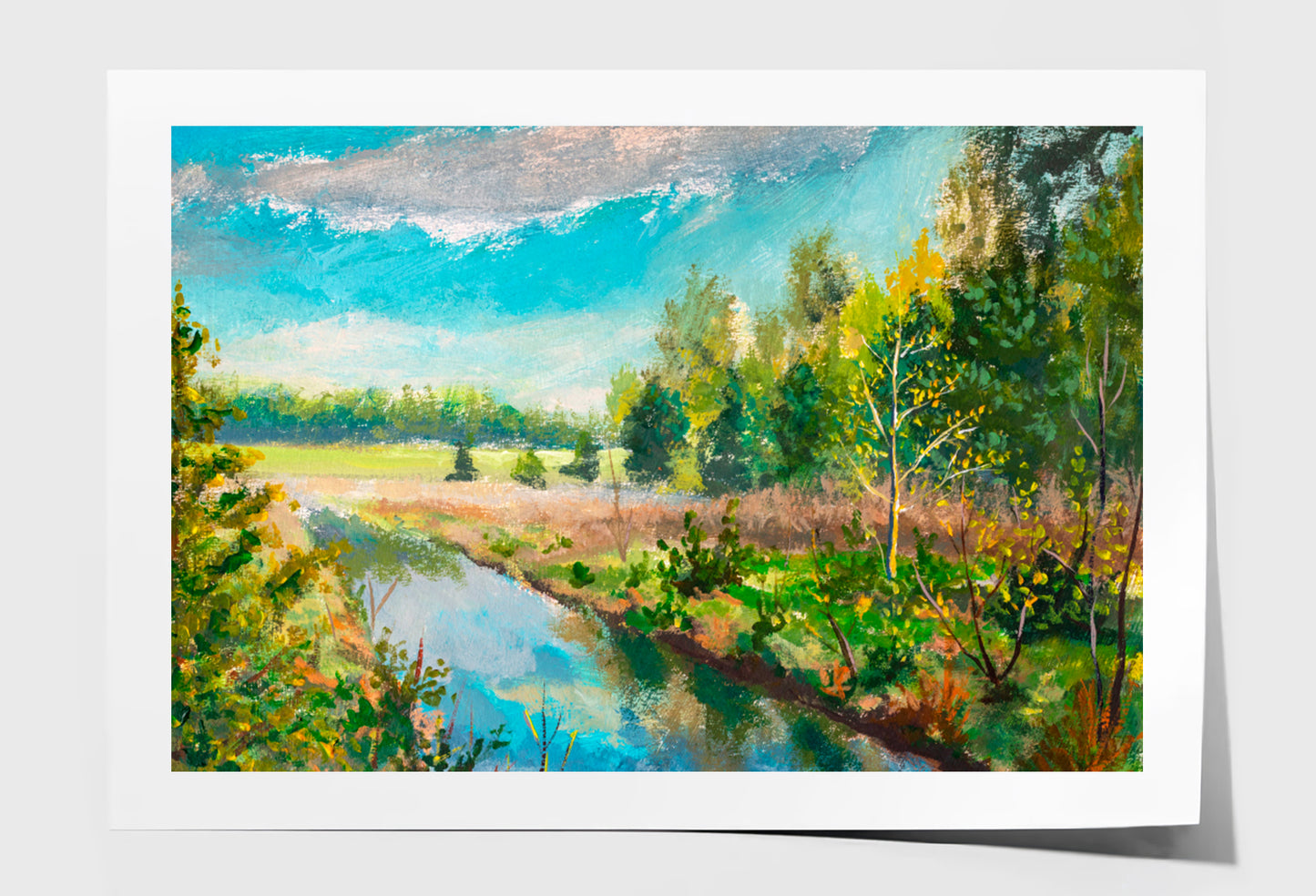 Green Trees & Bushes, Lake Stream River Oil Painting Wall Art Limited Edition High Quality Print Unframed Roll Canvas None