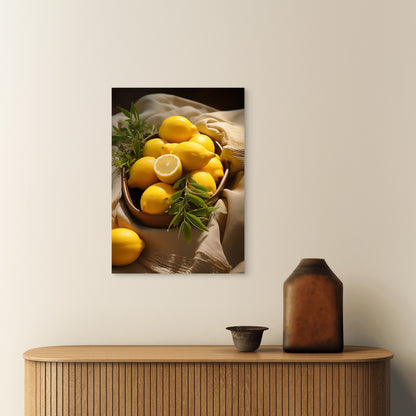 Fresh Yellow Lemons Basket 60x90cm Metal Print Ready to Hang - Bella Home Decor