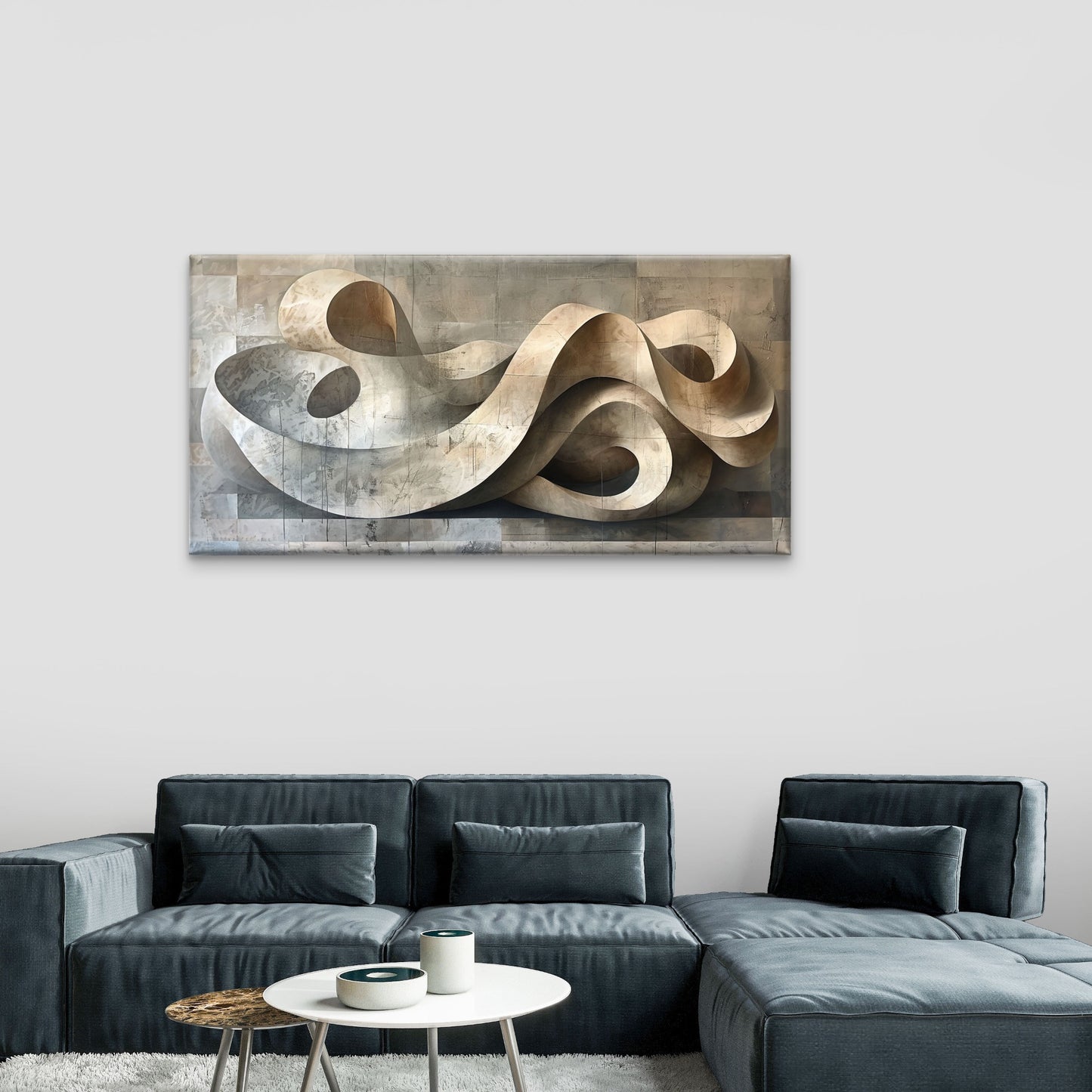 Modern Beige Abstract Wave Spiral Texture Wall Art Canvas Office Home Framed 120x60cm