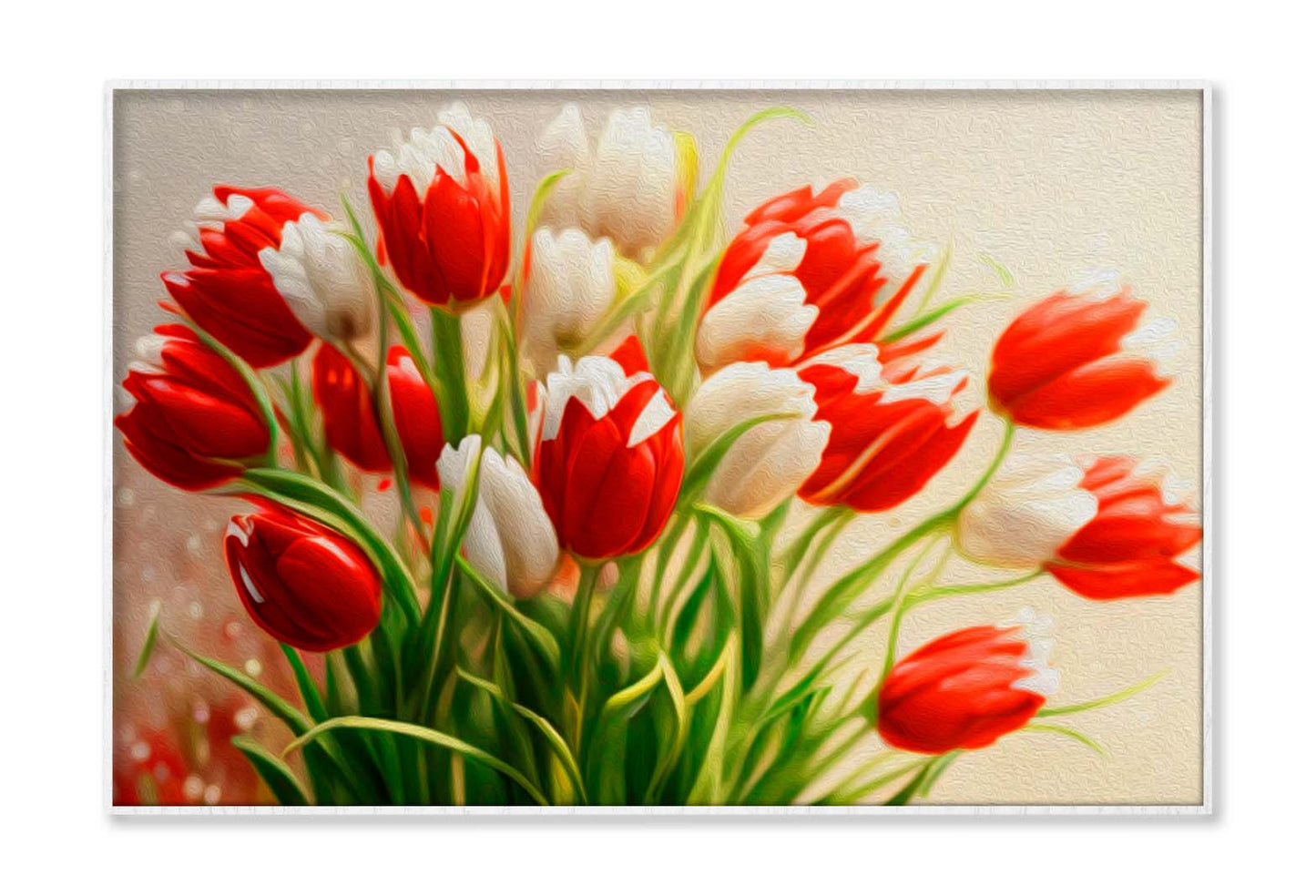 Bouquet of Red, White Tulips. Painted Flowers Wall Art Limited Edition High Quality Print - Bella Home Decor