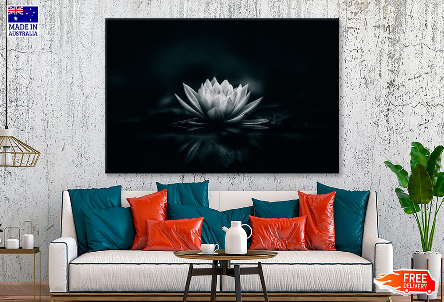 White Flower Is Sitting on A Black Surface Wall Art Decor 100% Australian Made