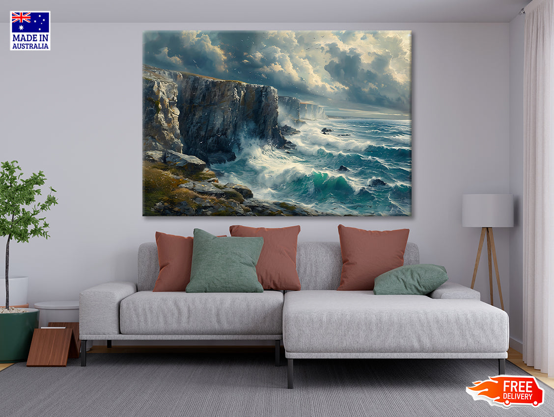 View of Waves Crashing On Rocks Print 100% Australian Made - Bella Home Decor