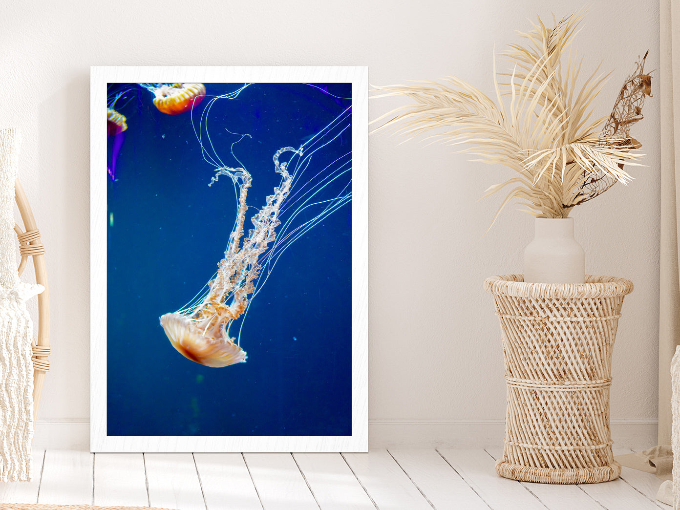 Jellyfish Underwater Closeup View Photograph Glass Framed Wall Art, Ready to Hang Quality Print Without White Border White