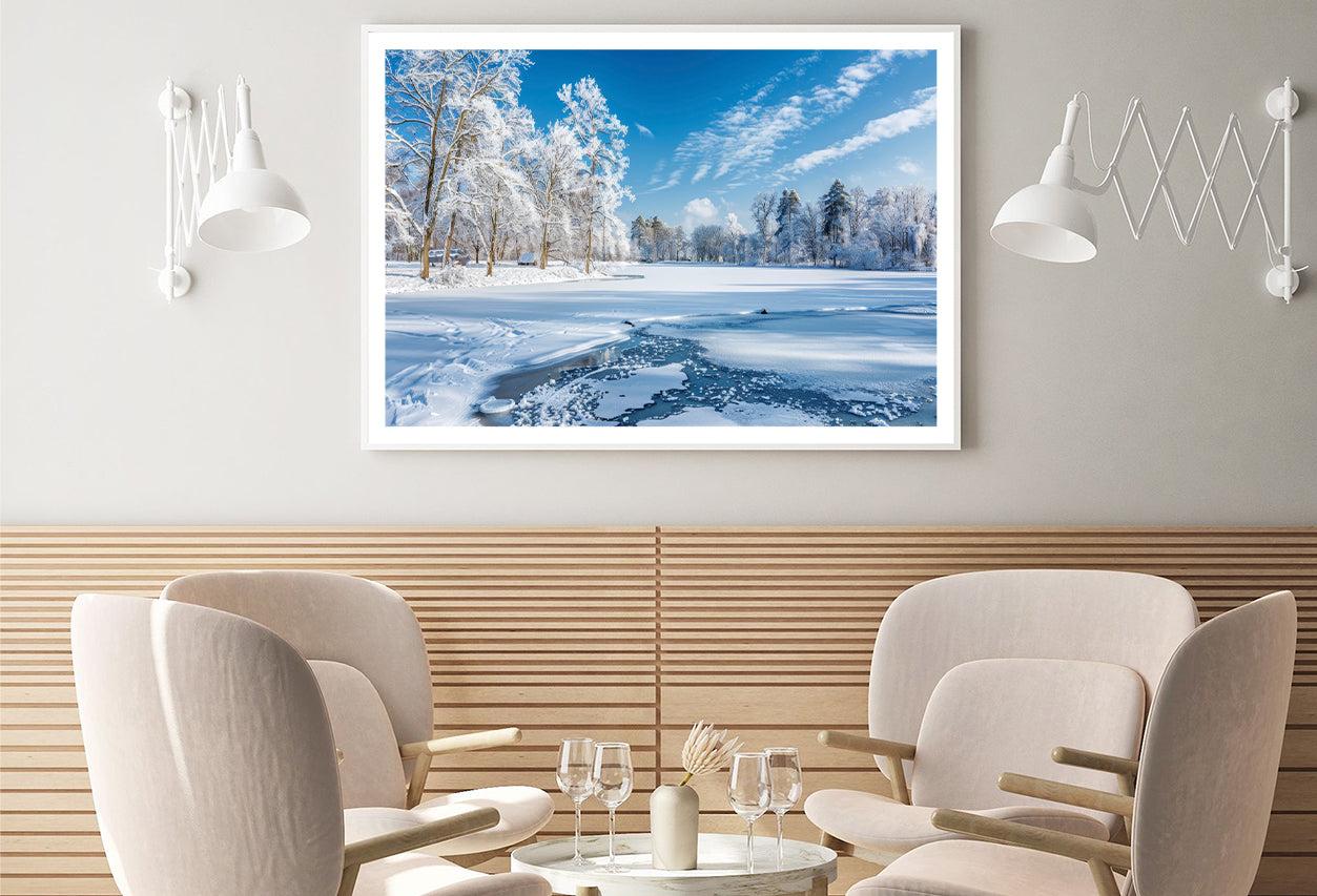 Winter, Frozen Lake and Snow-Covered Trees, Sky Home Decor Premium Quality Poster Print Choose Your Sizes - Bella Home Decor