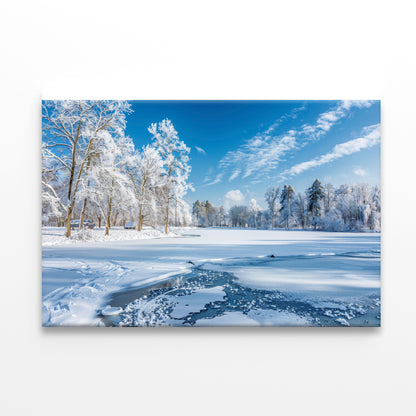Winter, Frozen Lake and Snow-Covered Trees, Sky Print 100% Australian Made - Bella Home Decor