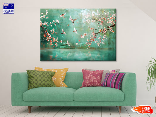 Birds Flying, Flowers Print 100% Australian Made - Bella Home Decor