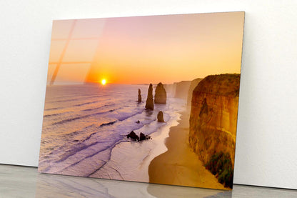 Sunset Sea With Rocks Acrylic Glass Print Tempered Glass Wall Art 100% Made in Australia Ready to Hang