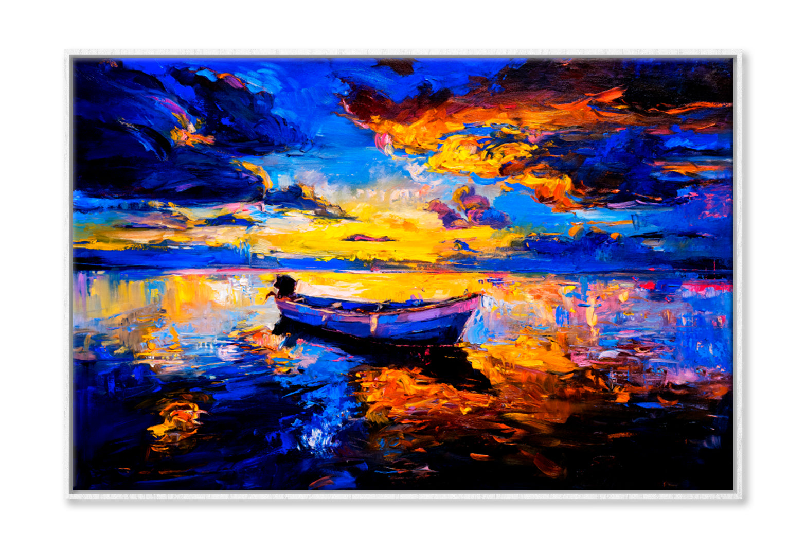 Sky Sunset & Boat On The Water Oil Painting Wall Art Limited Edition High Quality Print Canvas Box Framed White